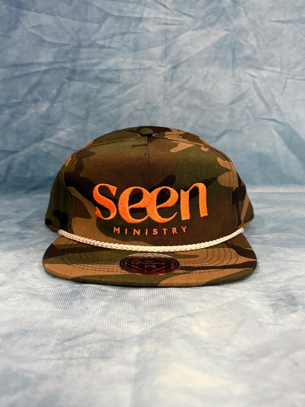 Lids Camo Snapback Hat with Orange 'seen' Embroidery NWT